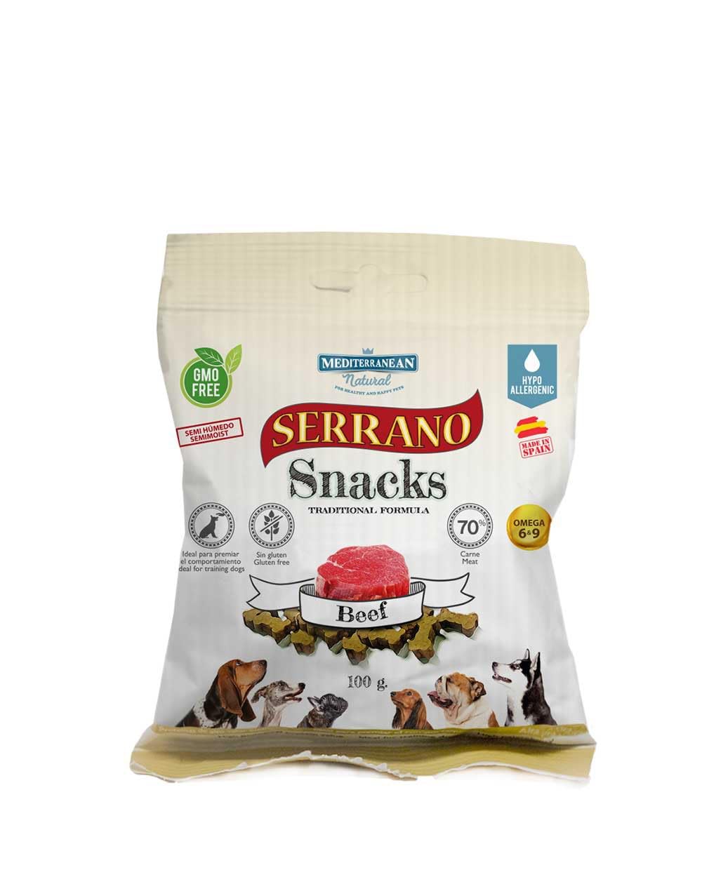 Serrano Snacks de Mediterranean NATURALPARA para Perros 12X100 GR (Buey, 25x100gr)