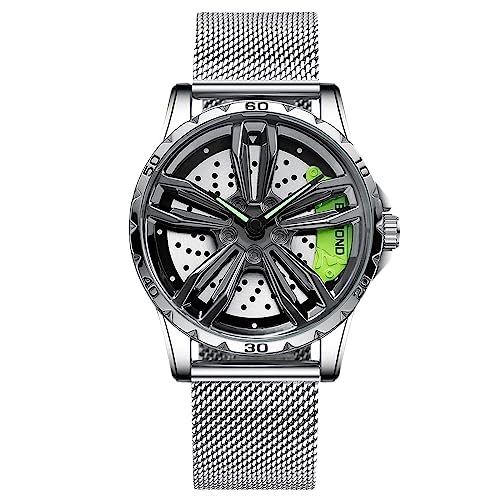 RORIOS Relojes de Ruedas Coche Reloj de Pulsera Reloj Deporte 3ATM Impermeable Reloj Moda Esqueleto Reloj para Hombre con Correa de M