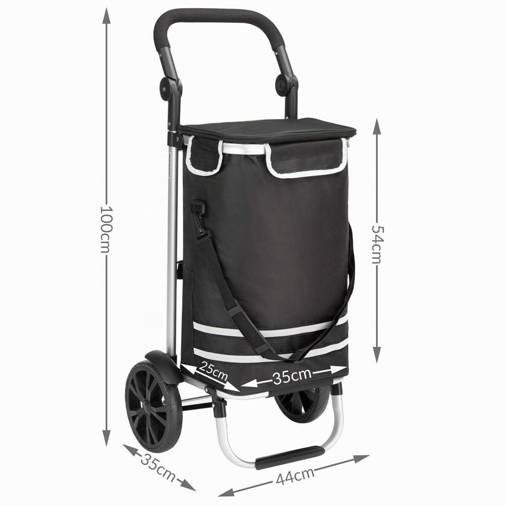 Monzana Carro de la Compra Negro 56L hasta 50 Kg con Ruedas Bolsa Extraíble Plegable Carrito de Supermercado
