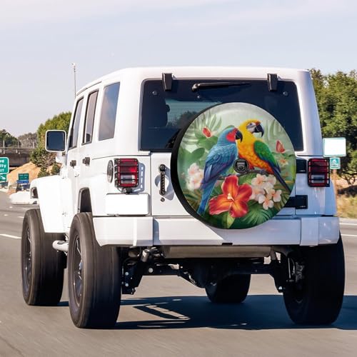 Image of Delerain Spare Tire Cover with Backup Camera Hole Tropical Parrot Toucan Wheel Covers Waterproof Dust-Proof UV Sun Universal Fit for RV Trailer RV SUV Truck (17 Inch for Diameter 31 inch-33 inch)