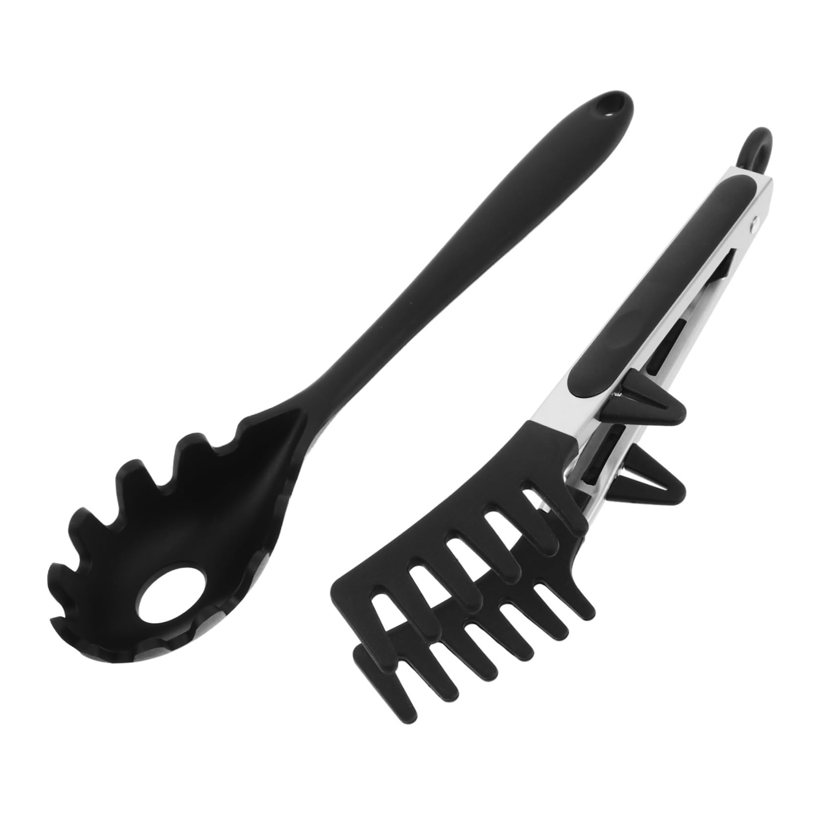 Ipetboom 1 Set Silicone Pasta Spoon and Tongs Set Heat Resistant Kitchen Utensils for Cooking and Serving Spaghetti Easy to Clean Non Stick Utensils Black