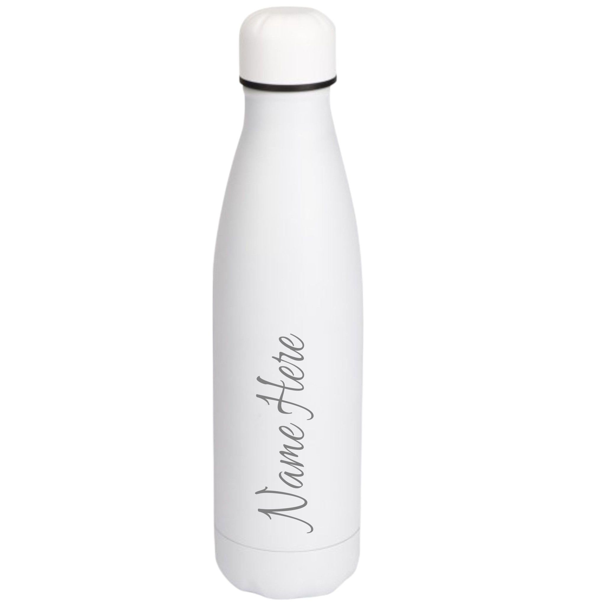Personalised Engraved 500ml Insulated Water Bottle with Any Name Hot or Cold Drinks Selection of Colours (White)