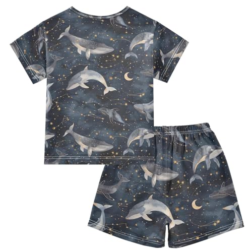 ALAZA Whale Moon Starry Constellation Pajamas Set Short Sleeve Cotton Sleepwear Summer Pjs 2 Piece 5-14Y2