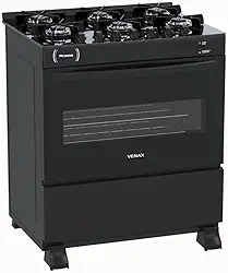 FOGAO A GAS PICASSO VITREO 6 Q PRETO FOSCO GAS GLP