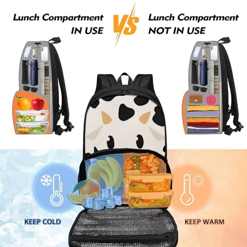 Cow Print Kids 2-in-1 Backpack School Bookbag Boys Girls Backpack and Insulated Lunch Bag Travel Daily Backpack for Preschool Elementary Middle School3