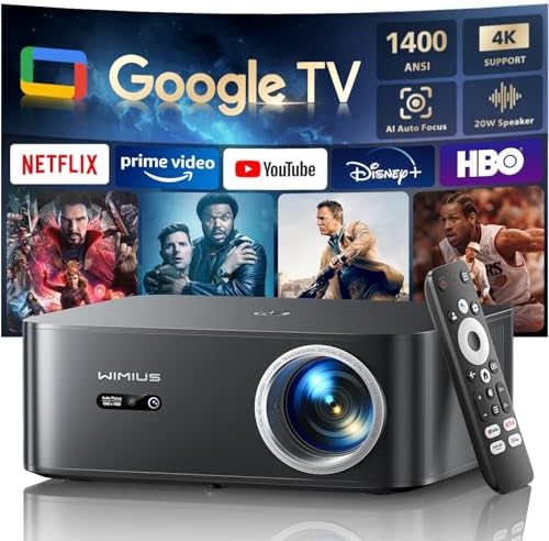 Proyector 4K【1400 ANSI/Google TV/Netflix Oficial】 WiMiUS Proyecto...