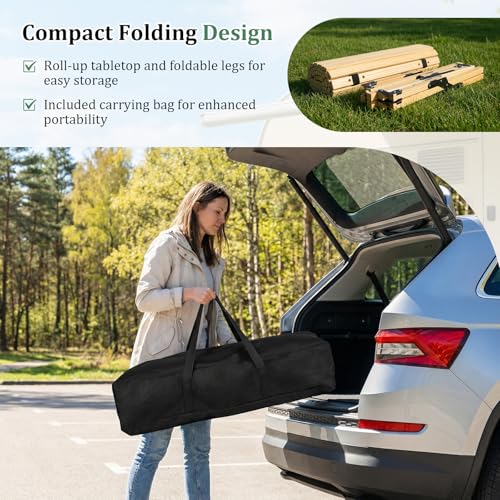 Table de camping pliante et portable SOARS plateau enroulable naturel - 8