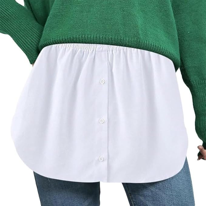 Shirt Extender for Women Adjustable Layering Fake Top Lower Sweep Shirt Half Length Skirt - White-image-13