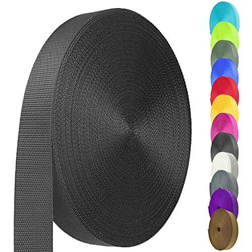 Nylon Webbing 1 Inch 1.5 Inch, Heavy Duty Nylon Webbing Strap 12 Yard, Durable Nylon Strapping for Indoor or Outdoor Gear, DIY Crafting, Repairing, (Black, 12 Yard)