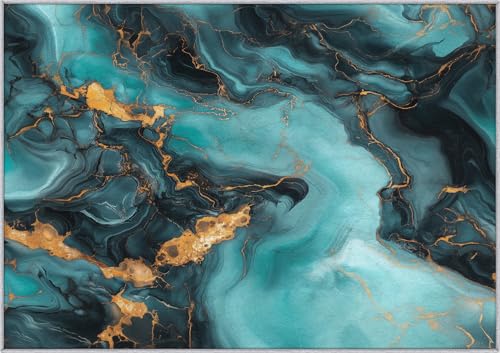 Tapete decorativo moderno 7x10 pies teal y dorado miniatura 4