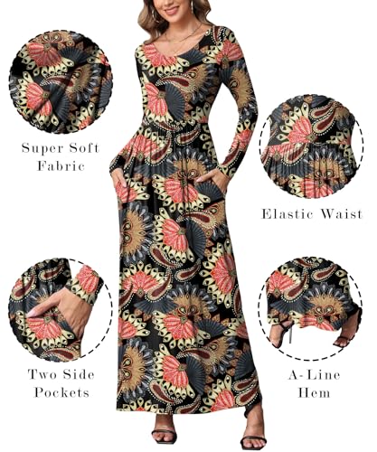 Image of EUOVMY Women's Long Sleeve Loose Maxi Dresses Casual Long Dresses with Pockets