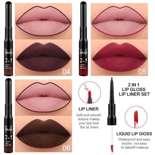 Image of evpct 3Pcs Dark Brown Ruby Deep Red Matte Lip Liner & Liquid Lipstick Stain Makeup Set for Women, Lip Liner Stain Long Lasting Waterproof Smudge Proof, Longwear Lips Stick Makeup 24 hours originale