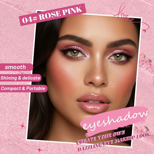 Image of WanTuoluo Sparkly Eyeshadow Palette for Women, Single Monochrome Eye Shadow Makeup, Shiny Pressed Cream Powder, Blendable Natural sombras para ojos, Holographic,Vegan,Travel (04-Glitter-Rose Pink)