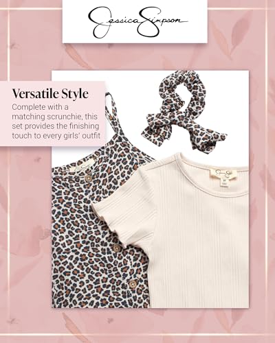 Jessica Simpson Baby Girl Dress - 3 Piece Summer Dress with T-Shirt Underneath and Matching Scrunchie for Toddler Girls4