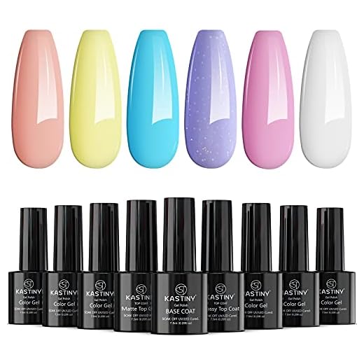 Esmaltes Semipermanentes, Kastiny 9 Caramelos De Colores Claros Pintauñas Gel Permanente UV, Esmaltes Permanentes para Uñas con Base, Capa Superior Brillante y Mate, DIY Nail Art Requiere Secado