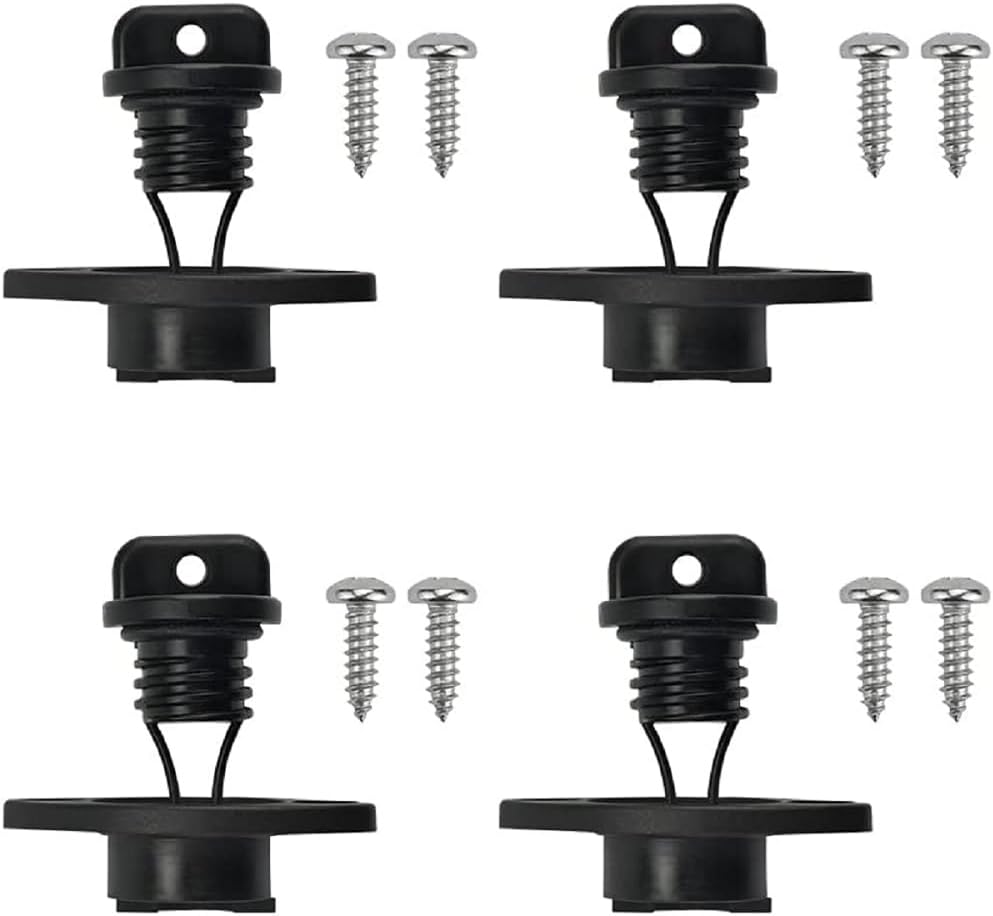 Boat Drain Bung, 4pcs Kayak Drain Plug, Universal Hull Drain Stopper, Canoe Boat Drain Holes Plugs, Bung Replacement Accessories with 8pcs M5*15mm Screws for Dinghy Kayak Canoes Boat