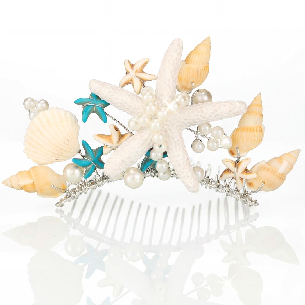 Brishow Starfish Hair Comb Seashell Mermaid Comb Crown Beach Hair Accessories for Women and Girls