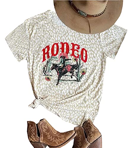 Western Cowboy T-Shirt for Women Cowgirl Rodeo Casual Shirts Vintage Desert Cactus Graphic Tee Tops