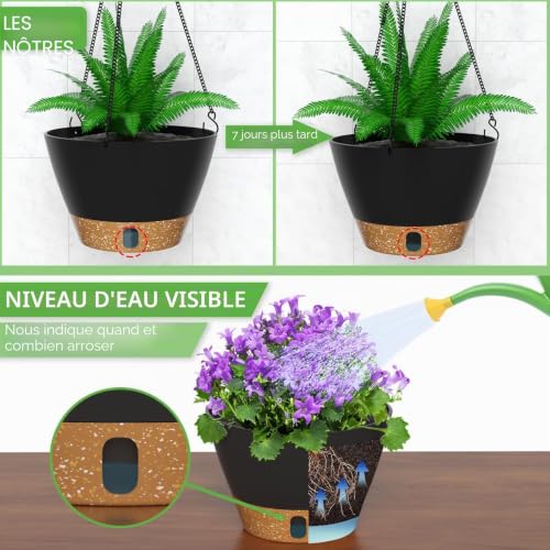 Pot de fleurs suspendu avec niveau d'eau visible et drainage ZMTECH - 6