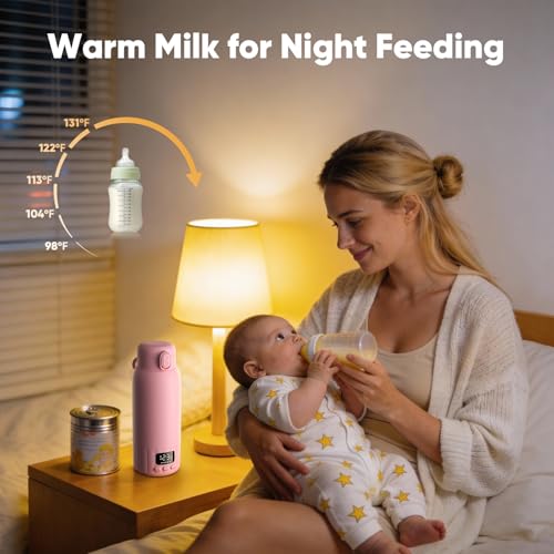 Image of Portable Bottle Warmer for Travel, Fast Heating Milk Warmer On The Go, 17 OZ Water Warmer for Milk, Formula, Water, Temp Control 98F -131F, Baby Essentials for Outdoor Airplane Car Journey, Pink