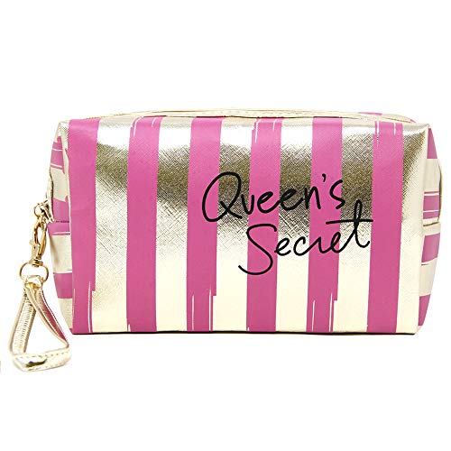 by you Portable Makeup Case Cosmetic Bag Pouch Travel Organizer Purse Wristlet With Zipper (STRIPED-HOT PINK)