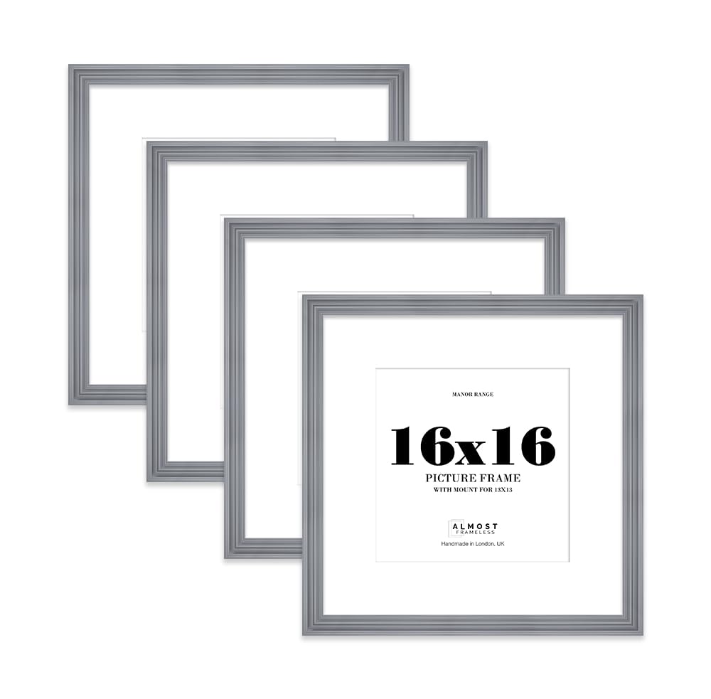 16x16" Grey Picture Frame - 16x16" Square Frame with 13x13" Mount for 16x16"/13x13" Pictures Classic Style Antique-Inspired Home Accessories, 4 Pack