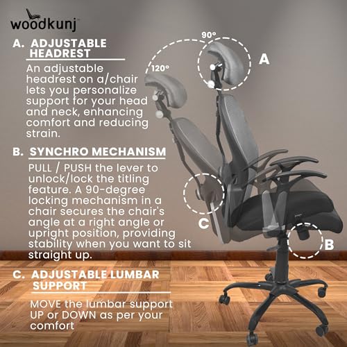 Image of High Back Office Chair with 3 Year Warranty rotatable Chair for Home and Office| Heavy Duty Metal Base | Height Adjustable (Grey)