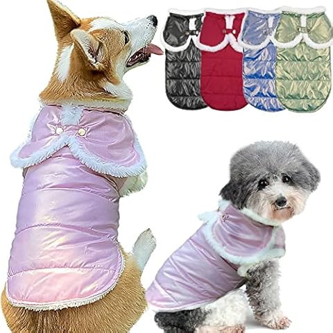 Etechydra Dog Jacket Coat for Small Medium Dogs, Warm Fleece Autumn Winter Dog Sweater Clothes with Harness Hole, Classic Pearlescent Cloak Waterproof Dog Coat Jacket Puppy Coat, Pink 2XL Cover