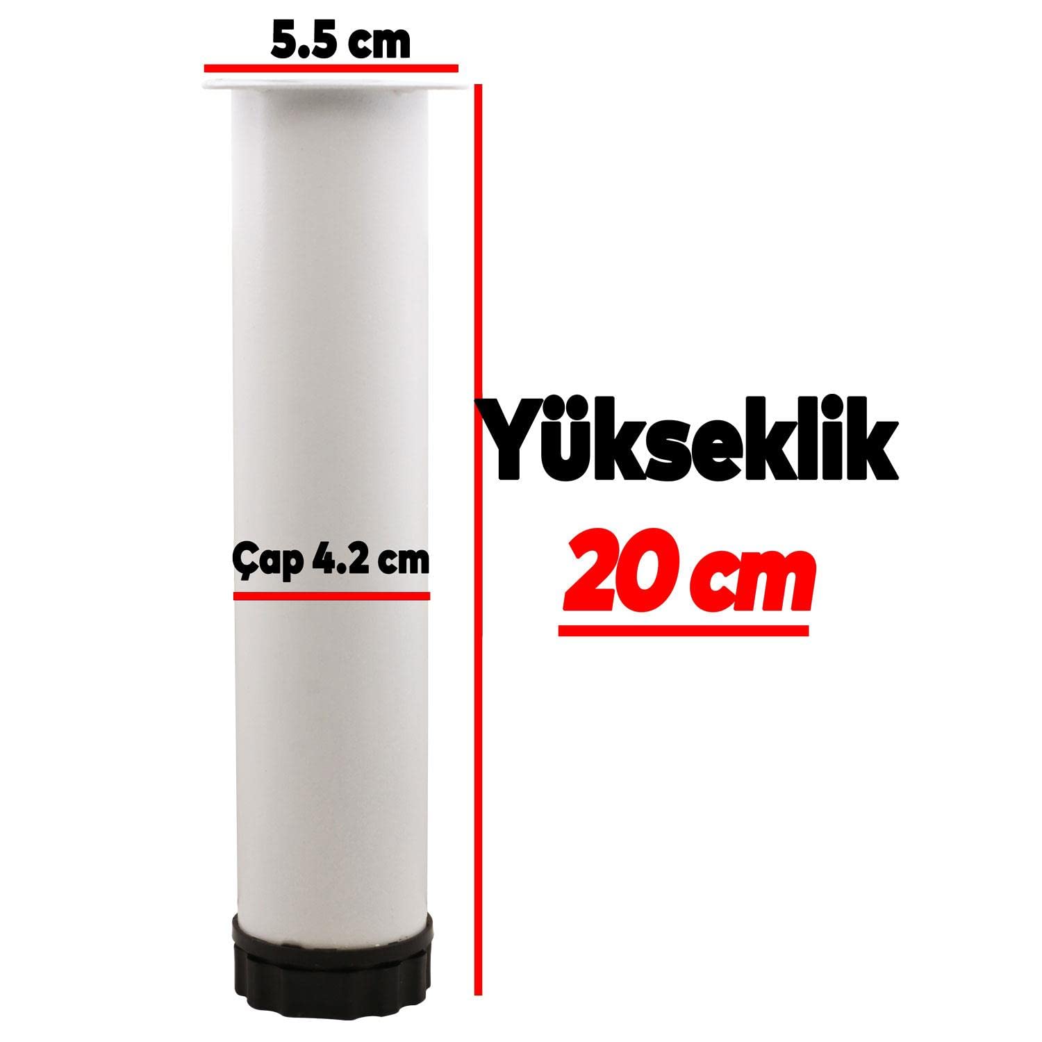 Badem10 Ayarlanabilir Mobilya Kanepe Baza Koltuk Metal Destek Yükseltici Beyaz Ayağı Ayakları 20 cm 4 Adet