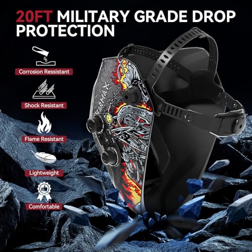 Image of ARCCAPTAIN Auto Darkening Welding Helmet, 3.94 inchX3.66 inch Large Viewing Screen True Color Welding Hood with 4 Arc Sensor Solar Powered, Wide Shade 4-5 /5-9 /9-13 Welding Mask (Skeleton Rider)