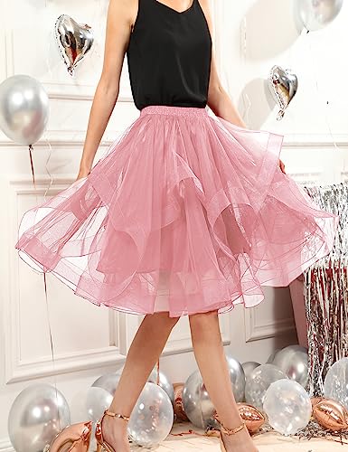 DRESSTELLS Tulle Skirts for Women, A Line Elastic Waist Tiered Layered Puffy Midi Long Halloween Party Tutu Skirt3