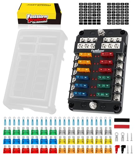 FASTSTORM 12 Way Fuse Block Fuse Blocks 12 Volt Automotive with LED Indicator Water Resistant Marine Fuse Panel Fuse Box 12V with 36 Blade Fuses for 12V/24V Auto Boat RV Golf Cart Truck Car Marine