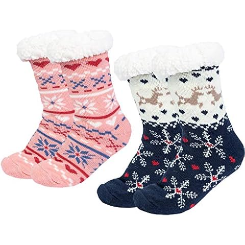2 pair Women's Slipper Socks Fleece Fluffy Socks Snowflake Fuzzy Socks Lining Knit Thick Warm Non Slip Christmas Winter Cover