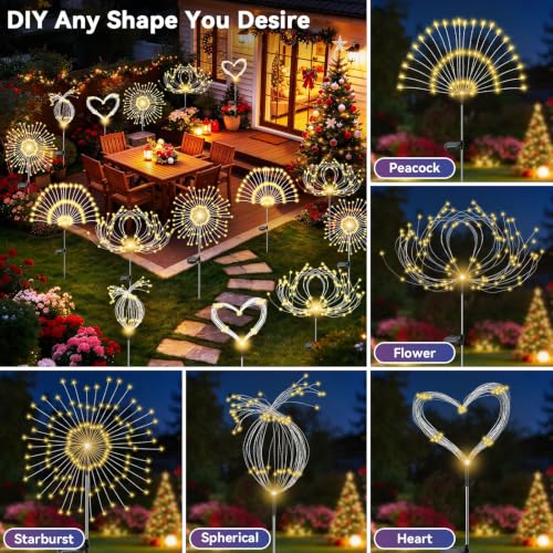 2-Pack Slyuexu 120 LED Solar Firework Fairy Lights Garden Decor (Warm White) $8.99 ($4.49 each) - image 4