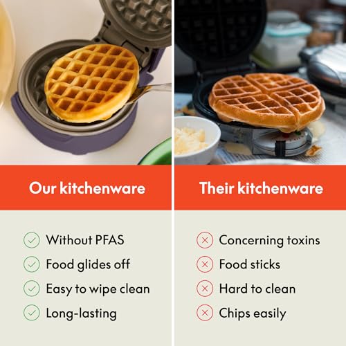Image of bella Stack & Store Mini Waffle Maker, 4-Inch Ceramic Non-Toxic, Plum