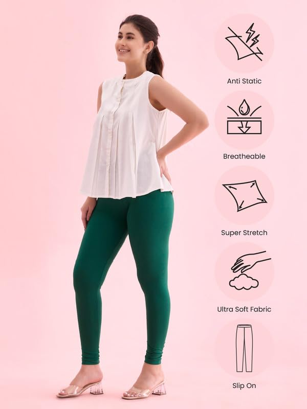 Image of GO COLORS Soft Cotton Stretch Ankle Length Leggings for Women | Breathable