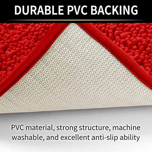 Ygnnjy Chenille Bathroom Rugs, Water Absorbent And Soft Plush Bath Mat Dry Fast Machine Washable Non-Slip Bath Rug For Tub, Shower, And Room (Red, 16"×24") #TOP4