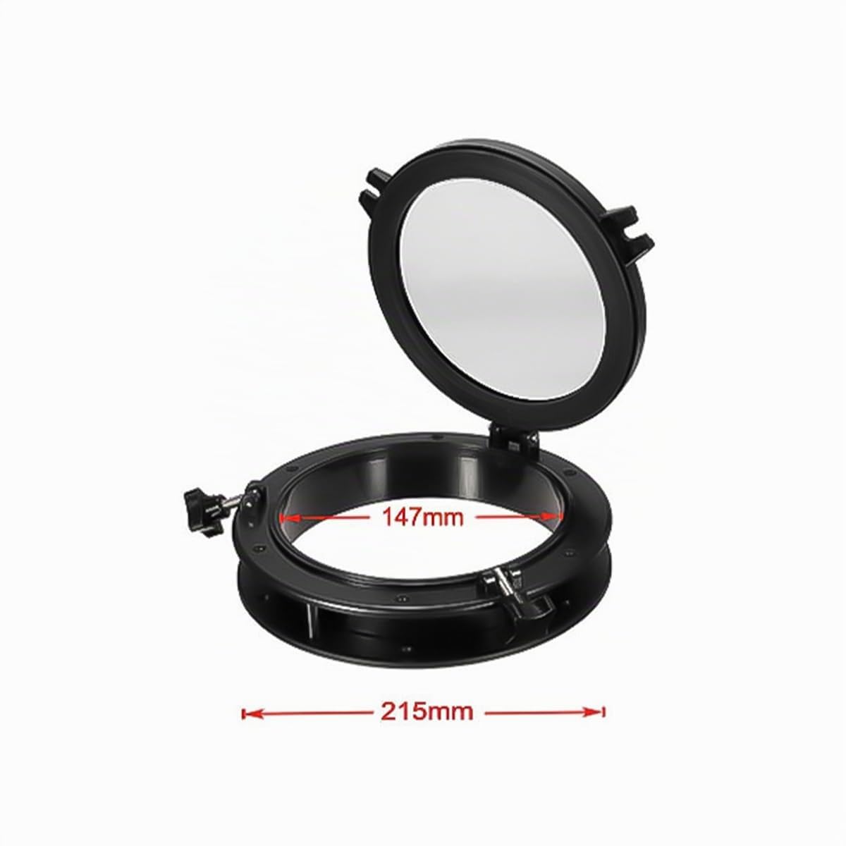 Oblò nero per barca, yacht, apertura rotonda 215 mm, plastica ABS, portello, oblò, finestra di ricambio, oblò per marina, barca, yacht, camper, nero