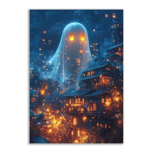 Tableau fantôme sorcière citrouille déco Halloween sur toile