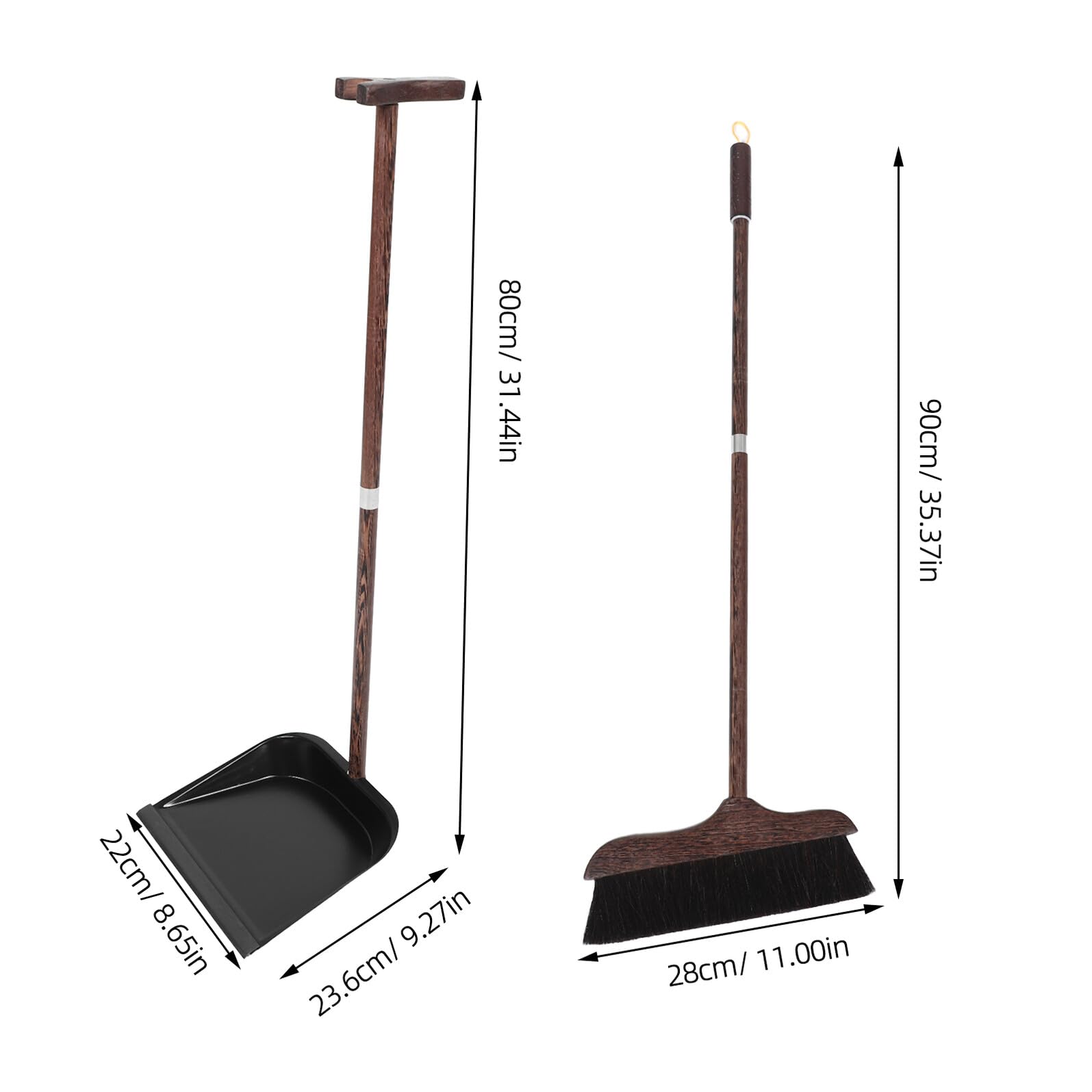 Juego de Escoba y Recogedor de Pie 1 Set Madera Cerdas | Color Café, Uso Interior y Oficina, Construcción Robusta con Mango Elegante y Diseño Moderno