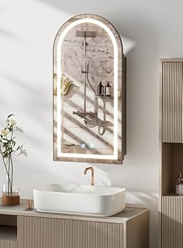 Mirror Pharmacy with LED Lighting – 40 x 79 cm, Bathroom Mirror Cabinet with Anti-Fog Function, Adjustable Shelves, Medicine Cabinet for Bathroom with Touch Sensor (Black)