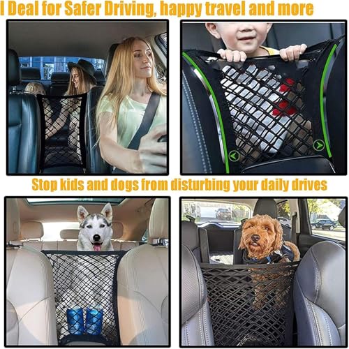 DYKESON Dog Car Net Barrier Pet Barrier with Car Mesh Organizer for Dog & Child, Safety Divider with Storage Pouch, Easy Install for Cars & SUVs