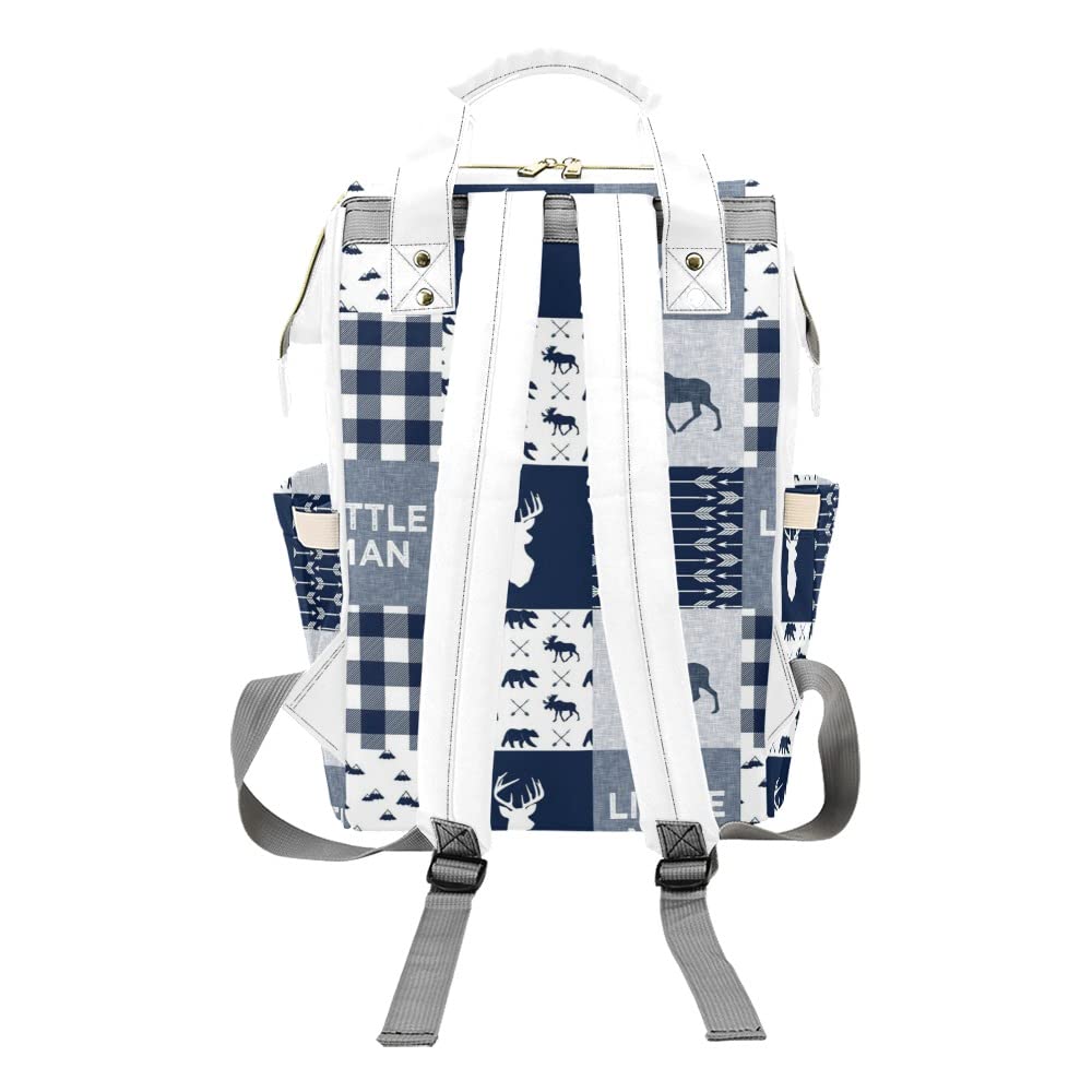 XOZOTY Antler Little Man Navy Diaper Bags with Name Waterproof Mummy Backpack Nappy Nursing Baby Bags Gifts Tote Bag for Women