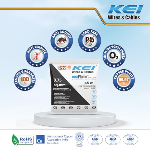 Image of KEI CONFLAME FRLSH 0.75 sqmm 1 Core Copper Heat Resistant Flame Retardant Low Smoke & Halogen - Lead Free House Wire for Domestic & Industrial Electrical Wiring (Red, 45 Meters)