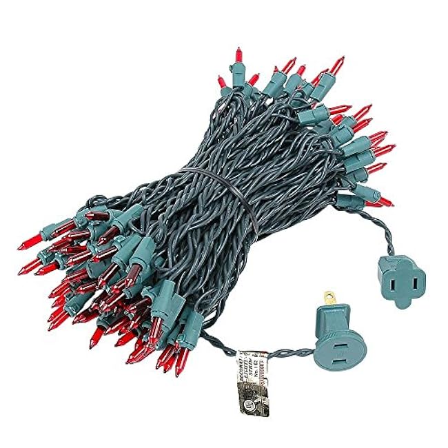 Novelty Lights 50 Feet 100 Bulbs Traditional Incandescent Mini Lights, Red on Green Wire with 6 Spacing, Commercial Grade and UL Listed for Indoor/Outdoor Use, End-to-End Connectable
