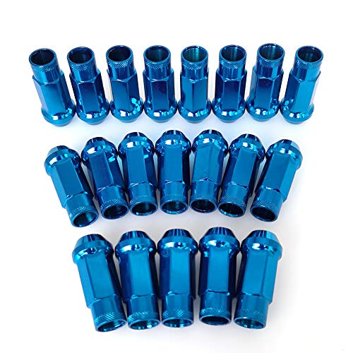 Image of Lug Nuts M12x1.5 Open End Wheel Nuts,Taper Acorn Seat, Forged Locknut Racing Nut 20 Set 2 Pieces Total 22 Pieces and 1 Nut Socket Key (Blue M12 x P1.5)