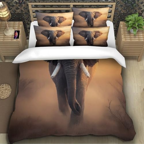 Housse de couette microfibre lavable en machine imprimé éléphant 3D