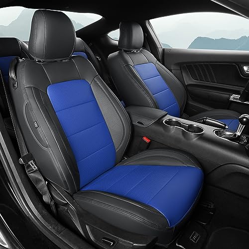 Image of GIANT PANDA Customized Full Set Car Seat Covers Fit Ford Mustang Coupe Hardtop 2015 2016 2017 2018 2019 2020 2021 2022 2023 2024 2025 2026- (Black+Blue)