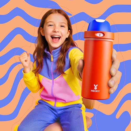 Image of 18 oz Insulated Water Bottle for Kids: Meoky Metal Water Bottle with 2-in-1 Straw and Spout Lid - Leak Proof, Cold for 24 Hours, BPA-Free for Boys School Sports, Blue Citrus