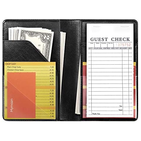 Mymazn Black Server Books for Waitress Book Waiter Book Server Booklet Restaurant Waitstaff Organizer, Serving Book Guest Check Book Holder Money Pocket Fits Server Apron (Black) Cover